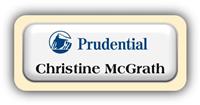 Metal Name Tag: White Metal Name Tag with a Ivory Plastic Border and Epoxy