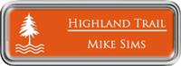 Framed Name Tag: Silver Plastic (rounded corners) - Tangerine and White Plastic Insert