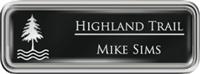 Framed Name Tag: Silver Plastic (rounded corners) - Black and White Plastic Insert with Epoxy