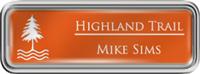 Framed Name Tag: Silver Plastic (rounded corners) - Tangerine and White Plastic Insert with Epoxy