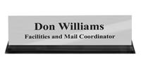 Brushed Aluminum Plastic Plate with Black Text, Black Acrylic Deskplate