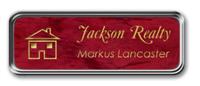 Silver Metal Framed Nametag with Port Wine and Gold