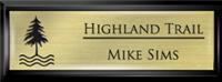 Framed Name Tag: Black Plastic (squared corners) - Euro Gold and Black Plastic Insert with Epoxy