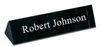 Black Marble Triangle Desk Plate - White Engraving