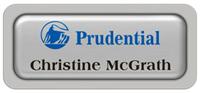 Metal Name Tag: Shiny Silver Metal Name Tag with a Pearl Grey Plastic Border and Epoxy