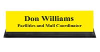 Canary Plastic Plate with Black Text, Black Acrylic Deskplate