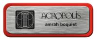 Metal Name Tag: Brushed Silver with Red Metal Border