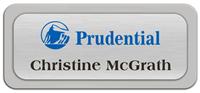Metal Name Tag: Brushed Silver Metal Name Tag with a Pearl Grey Plastic Border