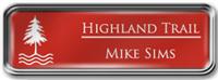 Framed Name Tag: Silver Metal (rounded corners) - Crimson and White Plastic Insert with Epoxy