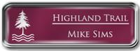 Framed Name Tag: Silver Metal (rounded corners) - Claret and White Plastic Insert with Epoxy