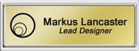 Framed Name Tag: Silver Plastic (squared corners) - Shiny Gold and Black Plastic Insert