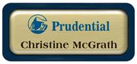 Metal Name Tag: Brushed Gold Metal Name Tag with a Marine Blue Plastic Border and Epoxy