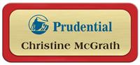 Metal Name Tag: Brushed Gold Metal Name Tag with a Red Plastic Border