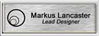 Framed Name Tag: Silver Plastic (squared corners) - Brushed Aluminum and Black Plastic Insert with Epoxy