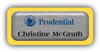 Metal Name Tag: Brushed Silver Metal Name Tag with a Yellow Plastic Border and Epoxy