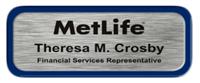 Metal Name Tag: Brushed Silver with Blue Metal Border