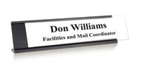 White Plastic Plate with Black Text, Black Deskplate