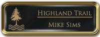 Framed Name Tag: Gold Metal (rounded corners) - Black and Gold Plastic Insert with Epoxy