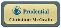 Metal Name Tag: Brushed Gold Metal Name Tag with a Black Forest Green Plastic Border