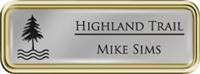 Framed Name Tag: Gold Plastic (rounded corners) - Smooth Silver and Black Plastic Insert with Epoxy