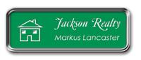 Silver Metal Framed Nametag with Kelley Green and White
