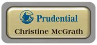 Metal Name Tag: Brushed Gold Metal Name Tag with a Grey Plastic Border and Epoxy