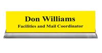 Canary Plastic Plate with Black Text, Clear Acrylic Base