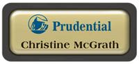 Metal Name Tag: Shiny Gold Metal Name Tag with a Charcoal Grey Plastic Border and Epoxy