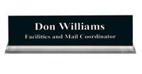 Black Plastic Plate with White Text,Clear Acrylic Base