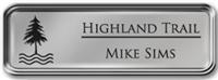 Framed Name Tag: Silver Metal (rounded corners) - Smooth Silver and Black Plastic Insert with Epoxy