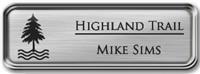 Framed Name Tag: Silver Metal (rounded corners) - Brushed Aluminum and Black Plastic Insert with Epoxy