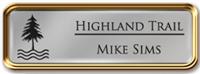 Framed Name Tag: Rose Gold Metal (rounded corners) - Smooth Silver and Black Plastic Insert with Epoxy