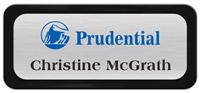 Metal Name Tag: Brushed Silver Metal Name Tag with a Black Plastic Border