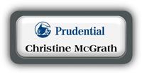 Metal Name Tag: White Metal Name Tag with a Charcoal Grey Plastic Border and Epoxy