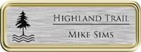 Framed Name Tag: Gold Plastic (rounded corners) - Brushed Silver Metal Insert