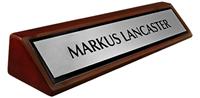 Metal Brushed Silver, Black Border Plate on a Rosewood Piano Finish Deskplate 8"