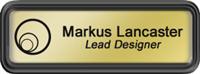 Framed Name Tag: Black Plastic (rounded corners) - Shiny Gold and Black Plastic Insert