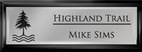 Framed Name Tag: Black Plastic (squared corners) - Smooth Silver and Black Plastic Insert with Epoxy