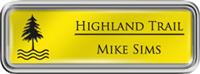 Framed Name Tag: Silver Plastic (rounded corners) - Canary Yellow and Black Plastic Insert with Epoxy