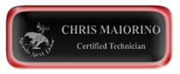 Metal Name Tag: Black and Silver with Epoxy and Shiny Red Metal Border