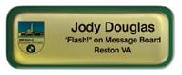Metal Name Tag: Shiny Gold with Epoxy and Green Metal Border