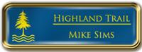 Framed Name Tag: Gold Metal (rounded corners) - Sky Blue and Yellow Plastic Insert with Epoxy