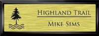  Framed Name Tag: Black Plastic (squared corners) - Brushed Gold Metal Insert