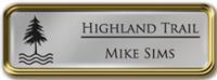 Framed Name Tag: Gold Metal (rounded corners) - Smooth Silver and Black Plastic Insert with Epoxy