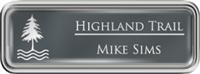 Framed Name Tag: Silver Plastic (rounded corners) - Smoke Grey and White Plastic Insert with Epoxy