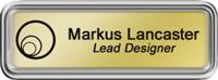 Framed Name Tag: Silver Plastic (rounded corners) - Shiny Gold and Black Plastic Insert
