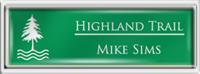 Framed Name Tag: Silver Plastic (squared corners) - Kelley Green and White Plastic Insert with Epoxy