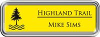 Framed Name Tag: Silver Plastic (rounded corners) - Canary Yellow and Black Plastic Insert