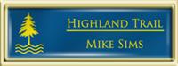 Framed Name Tag: Gold Plastic (squared corners) - Sky Blue and Yellow Plastic Insert with Epoxy
