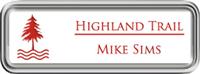 Framed Name Tag: Silver Plastic (rounded corners) - White and Crimson Plastic Insert